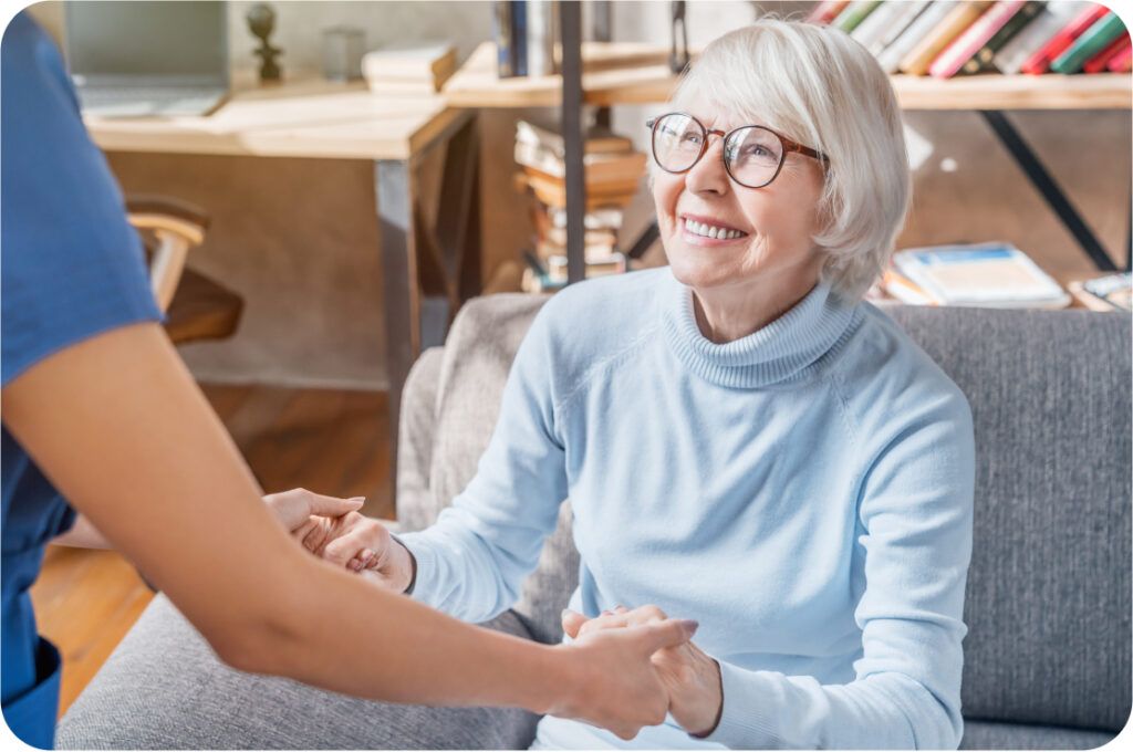 senior woman sitting on couch