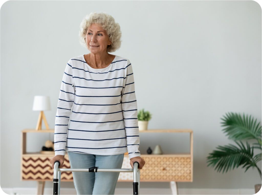 elder woman with walker inside